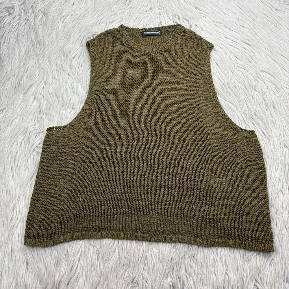 American Apparel Women's XS S Green Yarn Knit Slinky Vest Top Layering Academia